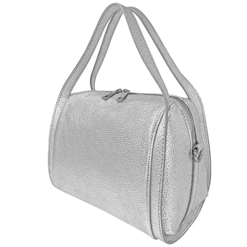 Borsa Donna a Mano, In Vera Pelle Laminata, Made in Italy, Modello Anette Platino miniatura 2