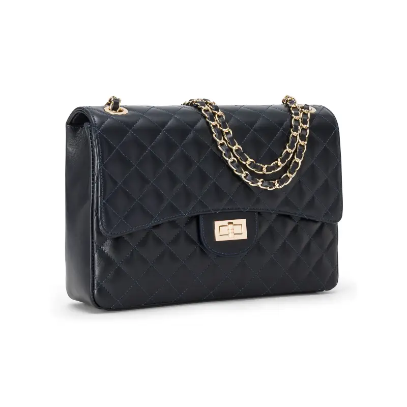 Borsa Donna a Spalla Blu Navy, in Vera Pelle, Made In Italy, Vivienne Blu miniatura 3