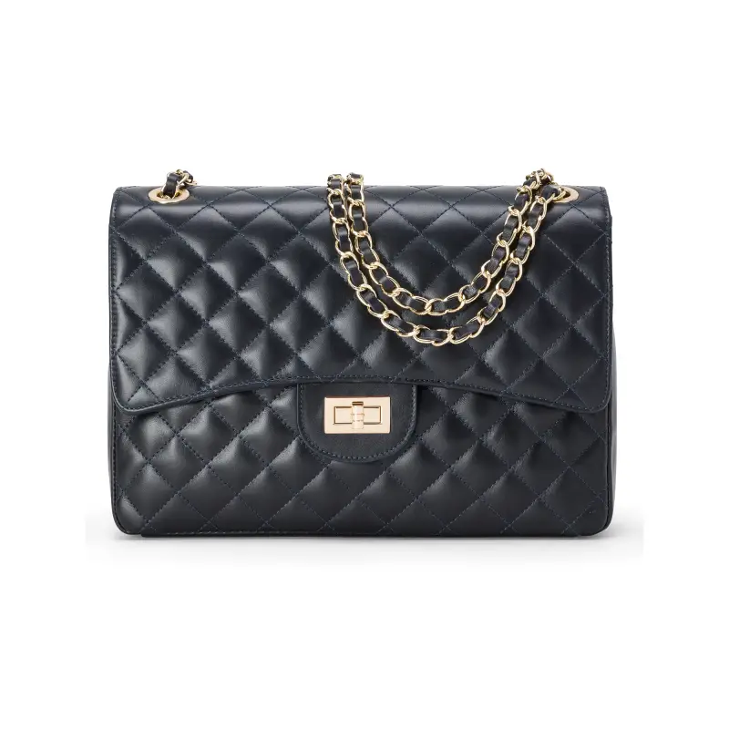 Borsa Donna a Spalla Blu Navy, in Vera Pelle, Made In Italy, Vivienne Blu