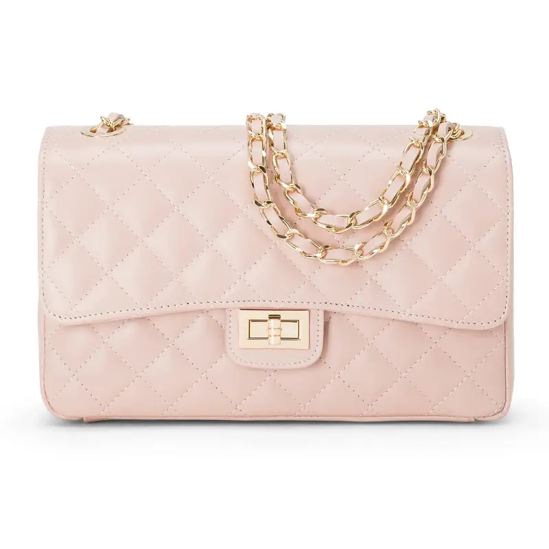 Borsa Donna a Spalla e Tracolla, In Vera Pelle Trapuntata, Made in Italy, Modello Charlotte Fucsia