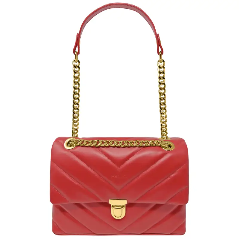 Borsa Donna a Spalla e Tracolla Rossa, In Vera Pelle, Made in Italy, Elda Rosso