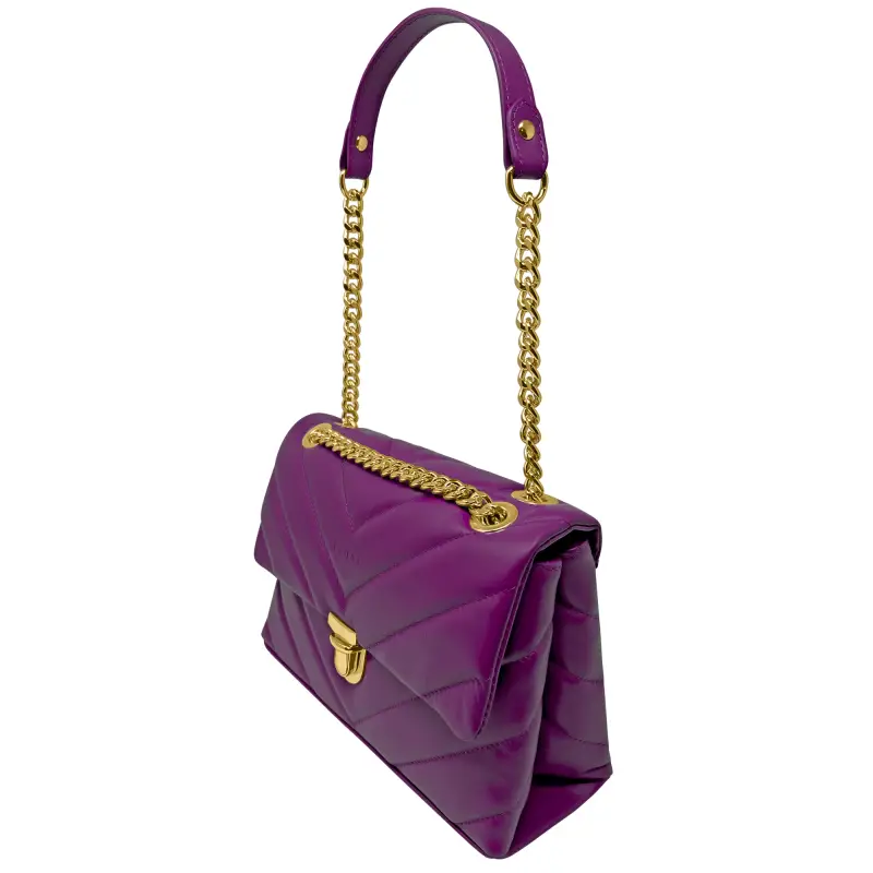 Borsa Donna a Spalla e Tracolla Viola, In Vera Pelle, Made in Italy, Elda Viola miniatura 3