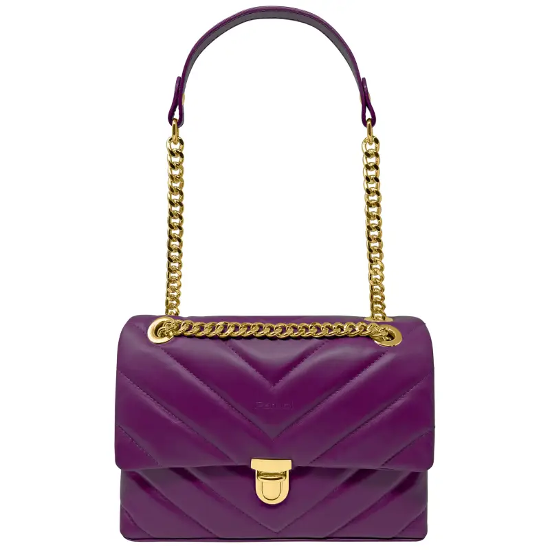 Borsa Donna a Spalla e Tracolla Viola, In Vera Pelle, Made in Italy, Elda Viola