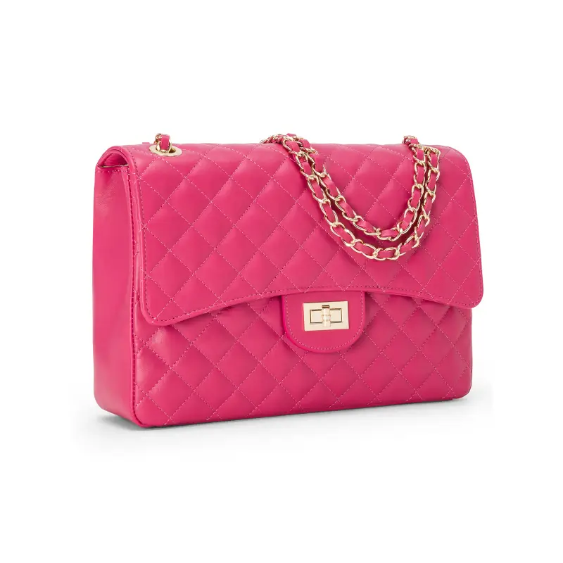 Borsa Donna a Spalla Fucsia, in Vera Pelle, Made In Italy, Vivienne Fucsia miniatura 3
