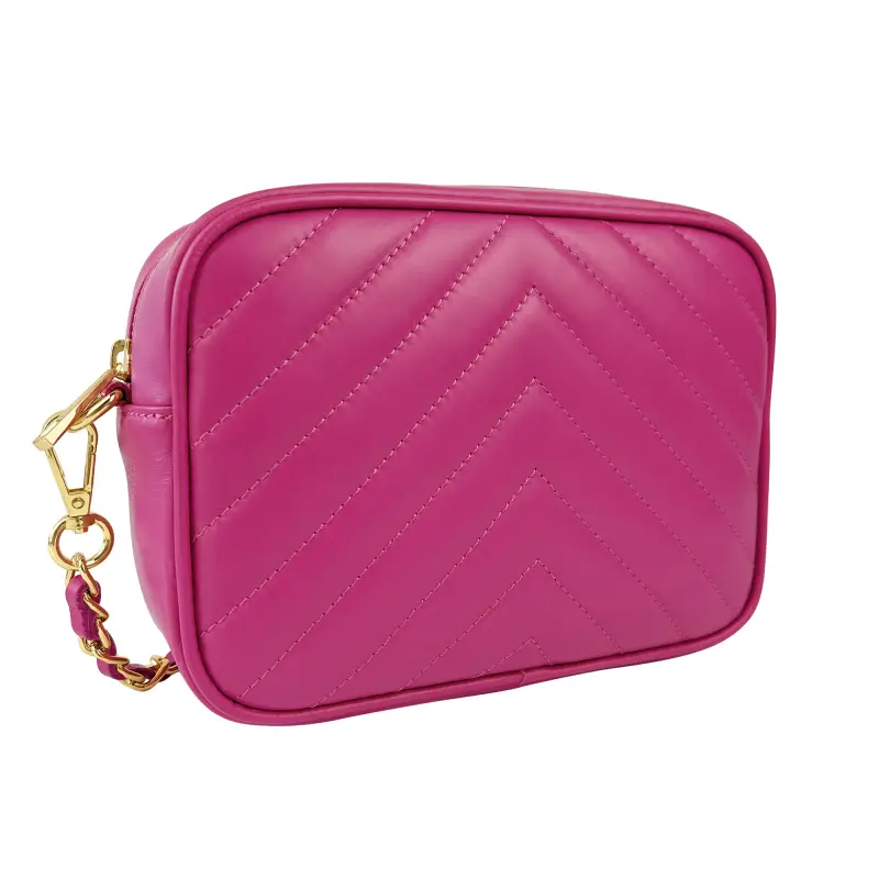 Borsa Donna a Tracolla, In Vera Pelle Trapuntata, Made in Italy, Modello Lola Viola Porpora miniatura 2