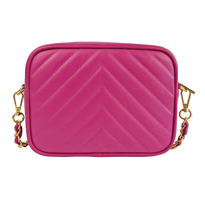 Borsa Donna a Tracolla, In Vera Pelle Trapuntata, Made in Italy, Modello Lola Viola Porpora miniatura 3