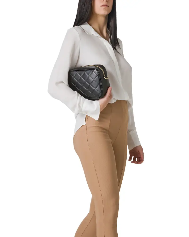 Borsa Donna a Tracolla Trapuntata Acquamarina, In Vera Pelle, Made in Italy, Nora Azzurro miniatura 2