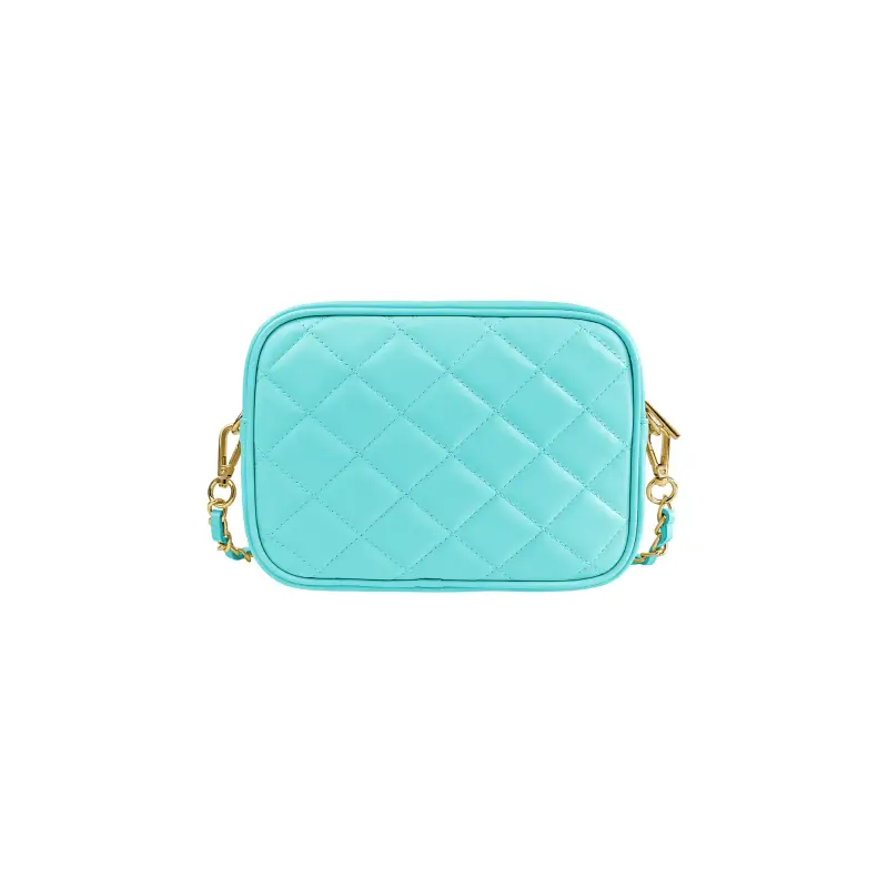 Borsa Donna a Tracolla Trapuntata Acquamarina, In Vera Pelle, Made in Italy, Nora Azzurro miniatura 3