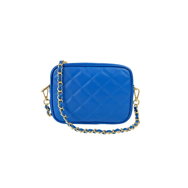 Borsa Donna a Tracolla Trapuntata Blu, In Vera Pelle, Made in Italy, Nora Blu