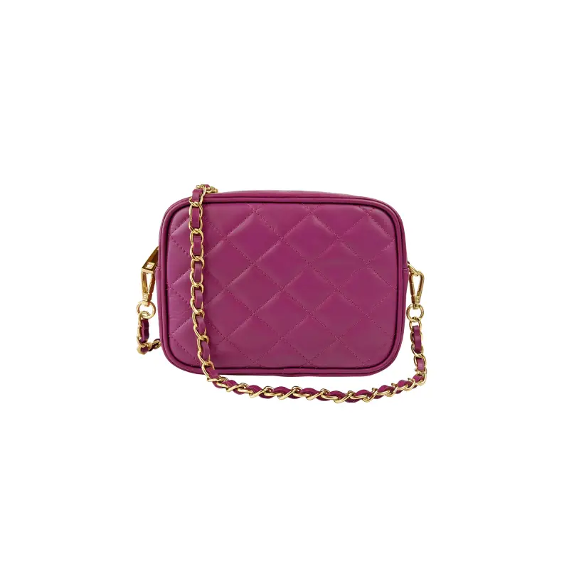 Borsa Donna a Tracolla Trapuntata Ciclamino Fuxia, In Vera Pelle, Made in Italy, Nora Fucsia