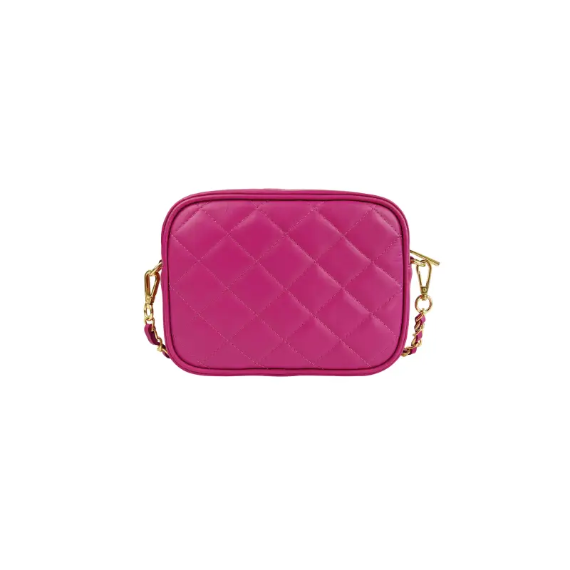 Borsa Donna a Tracolla Trapuntata Fucsia, In Vera Pelle, Made in Italy, Nora Fucsia miniatura 3