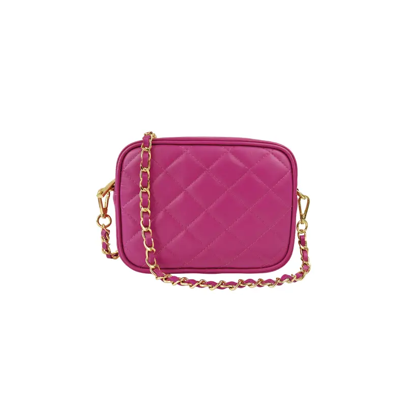 Borsa Donna a Tracolla Trapuntata Fucsia, In Vera Pelle, Made in Italy, Nora Fucsia