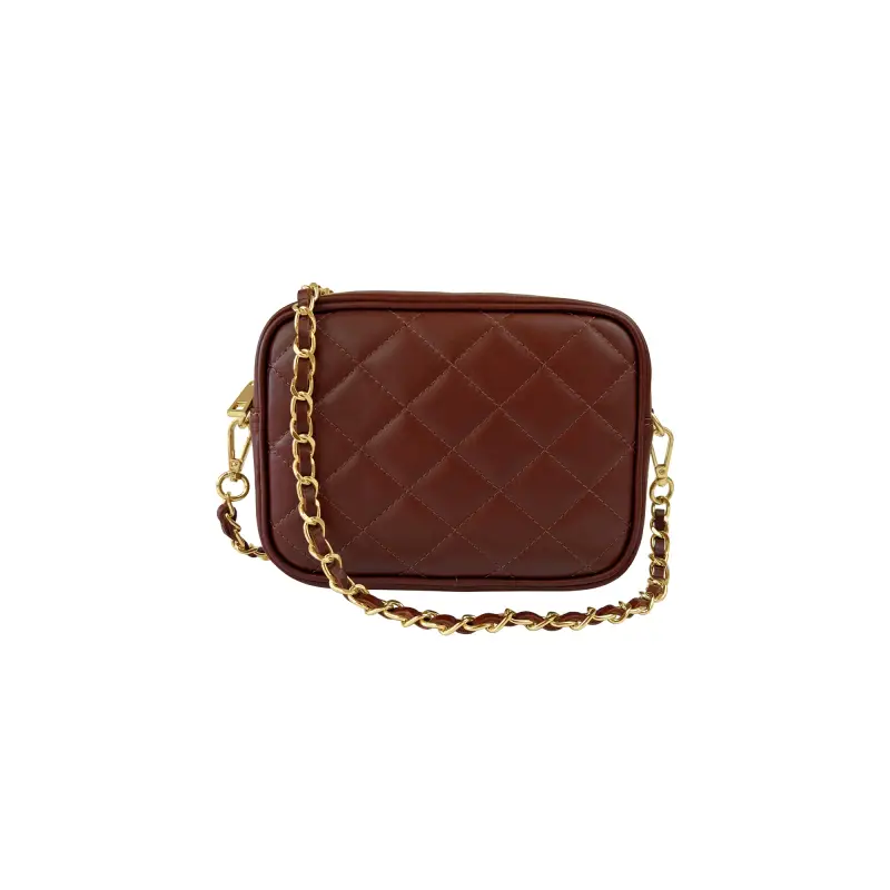 Borsa Donna a Tracolla Trapuntata Marrone, In Vera Pelle, Made in Italy, Nora Marrone