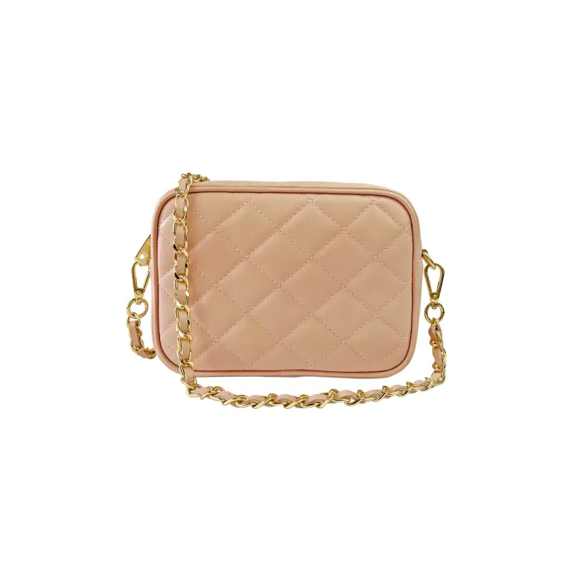 Borsa Donna a Tracolla Trapuntata Rosa, In Vera Pelle, Made in Italy, Nora Rosa