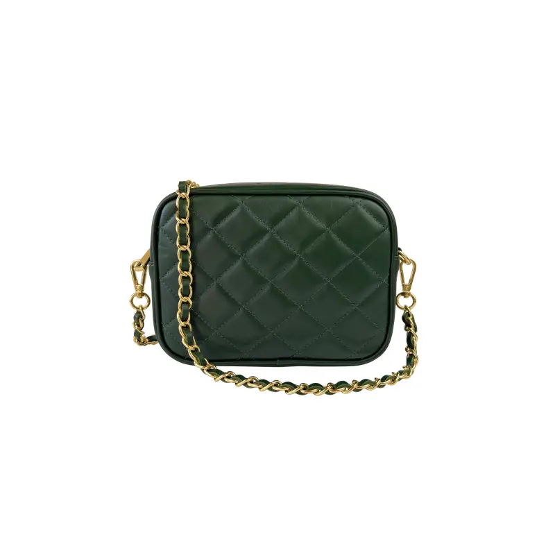 Borsa Donna a Tracolla Trapuntata Verde, In Vera Pelle, Made in Italy, Nora Verde