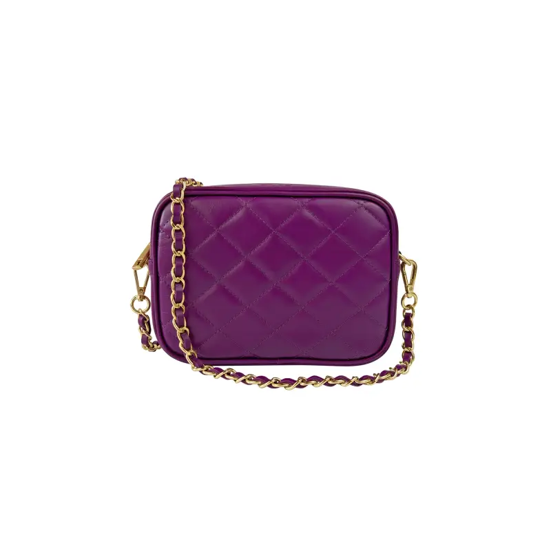Borsa Donna a Tracolla Trapuntata Viola, In Vera Pelle, Made in Italy, Nora Viola