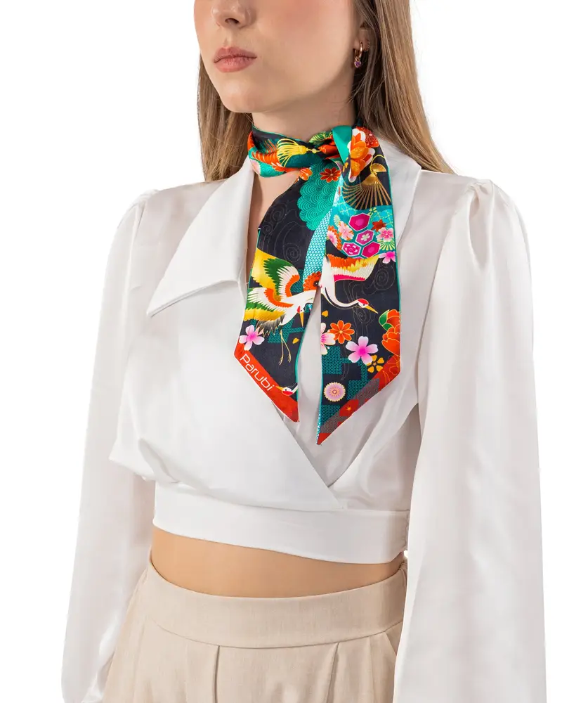 Fascia Donna, 100% Seta, Made in Italy, Stile Giardino, Rettangolare 6 x 90 Default Title miniatura 2