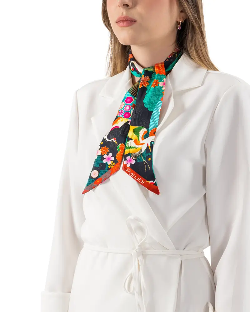 Fascia Donna, 100% Seta, Made in Italy, Stile Giardino, Rettangolare 6 x 90 Default Title miniatura 3