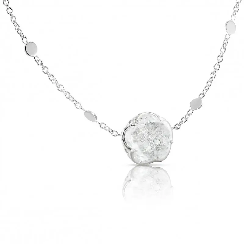 Collana in oro bianco con cristallo di rocca e diamanti bianchi