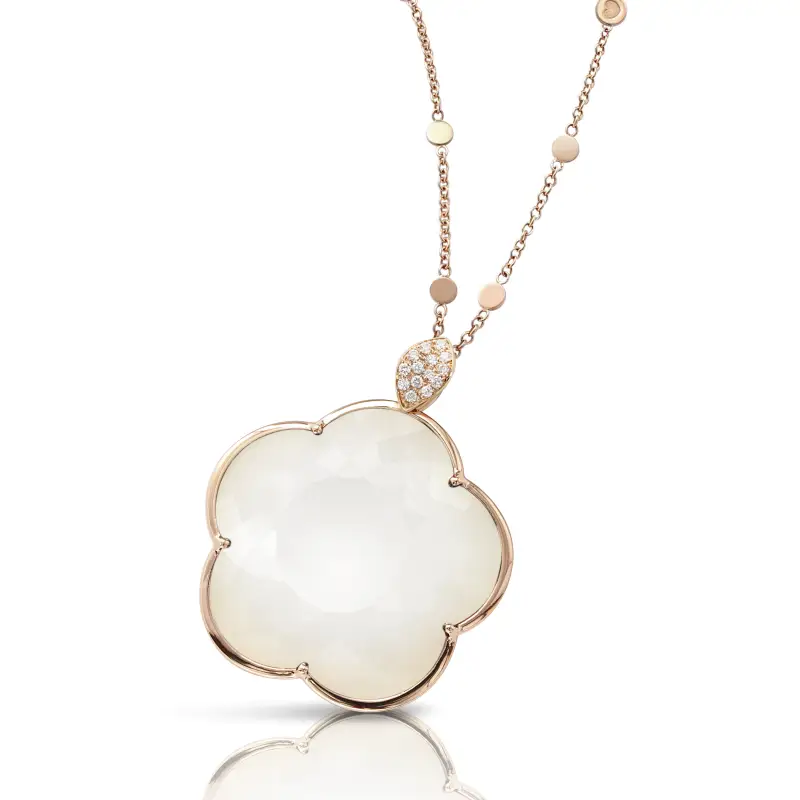 Collana in Oro Rosa con Agata Bianca, Madre Perla e Diamanti