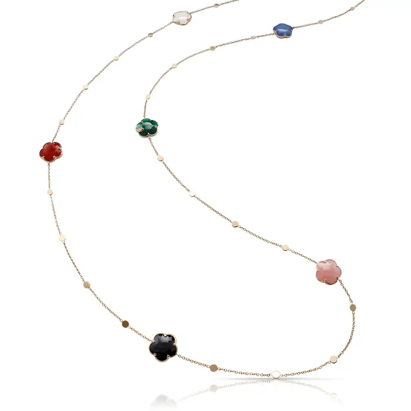 Collana in Oro Rosa con Agata , Onice, Calcedonio , Agata e Lapis Lazuli, Corniola e Diamanti