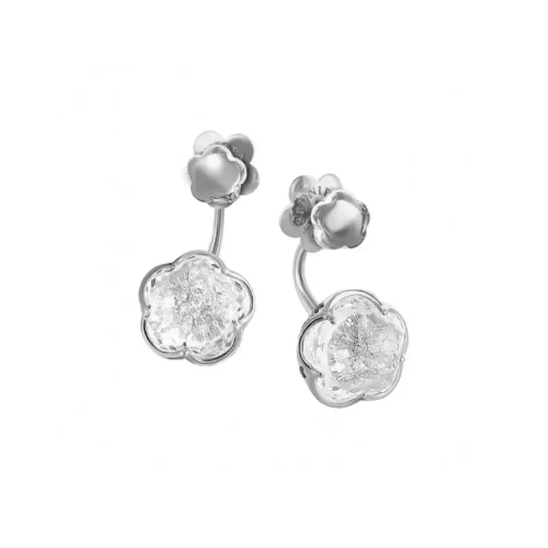 Orecchini in oro bianco con cristallo di rocca e diamanti