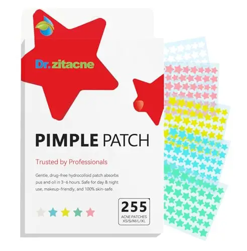 Patch Brufoli, Pimple Patch, 255pezzi 5Colori e 5Misure(8,10,12,14,16mm)Cerotti Brufoli Viso, Patch Brufoli Stelline,