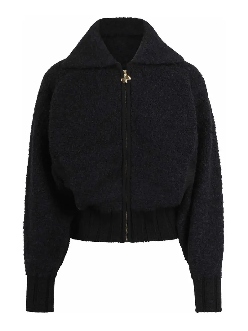 Bomber Boucl In Misto Lana E Alpaca Nero