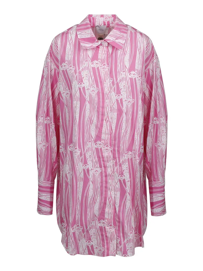 Camicia over stampa astratta Rosa
