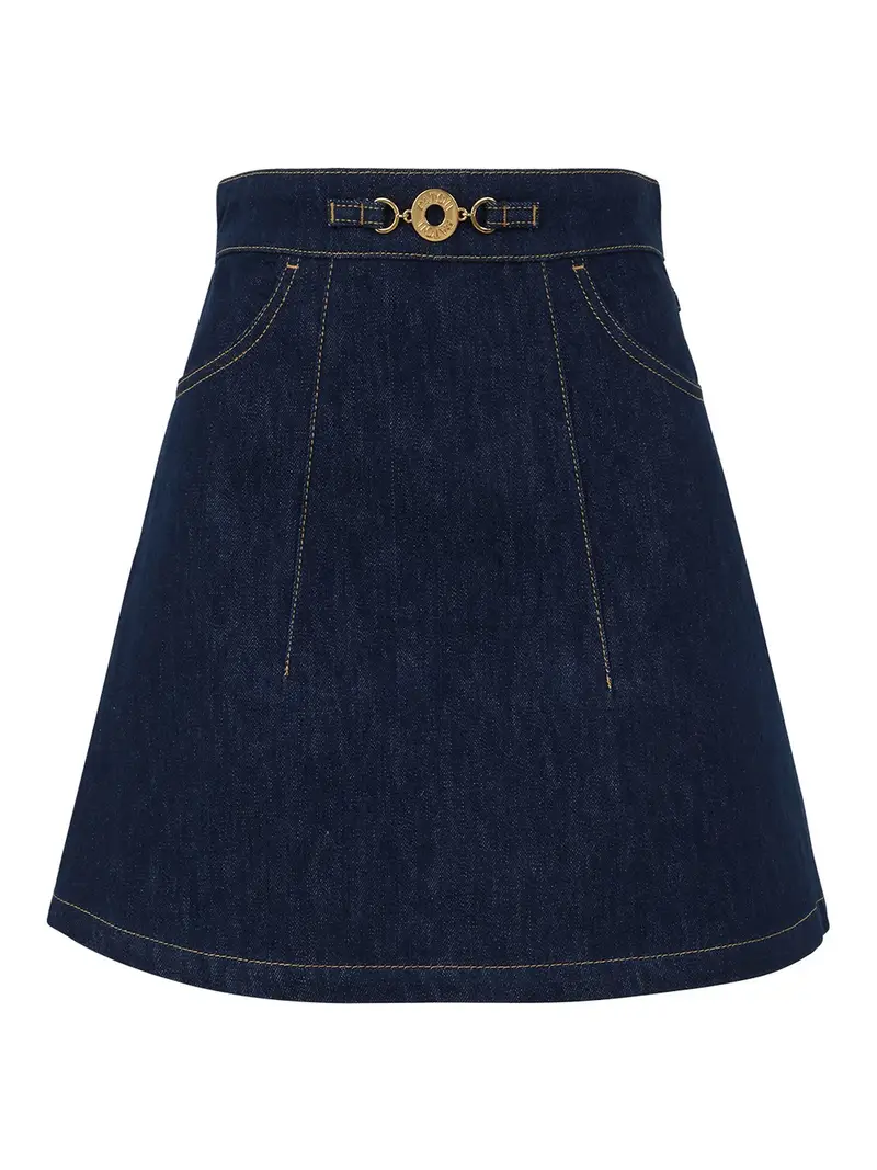 Gonna in denim con bottoni logo Blu