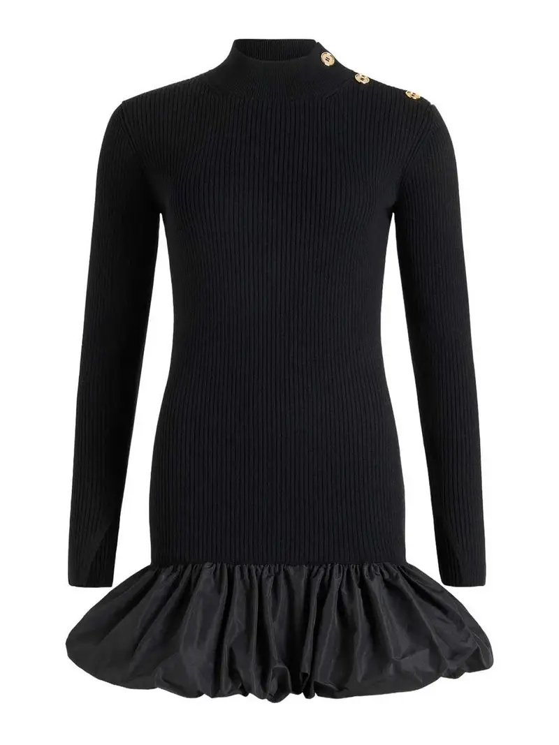 MiniVestito a costine con fondo volant Nero