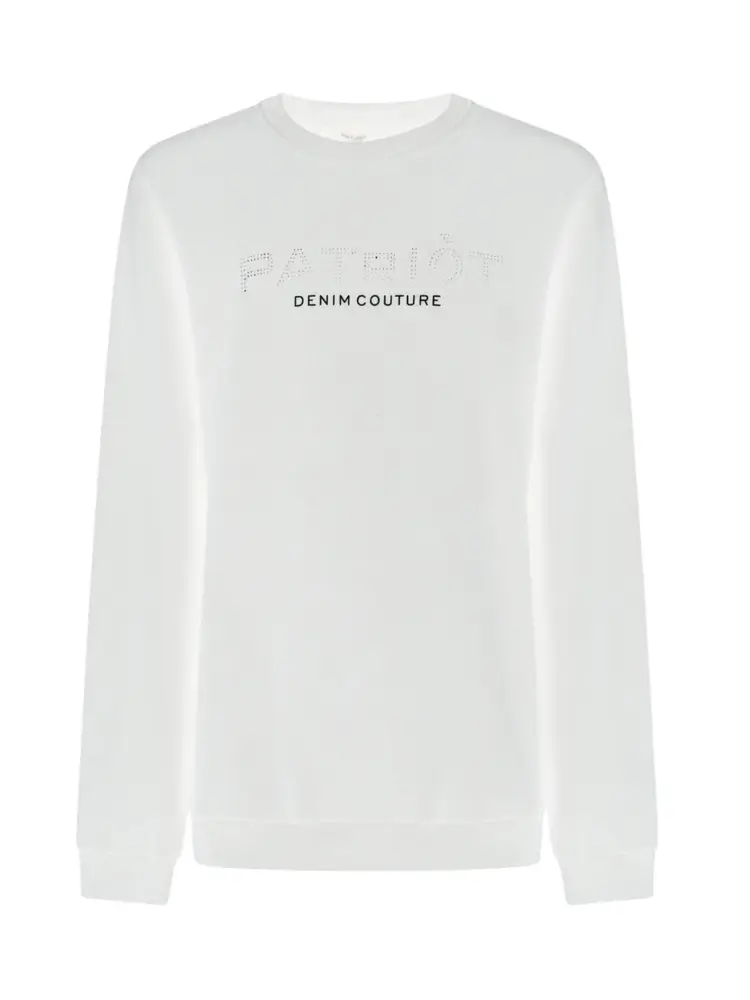 felpa girocollo con logo e strass bianca