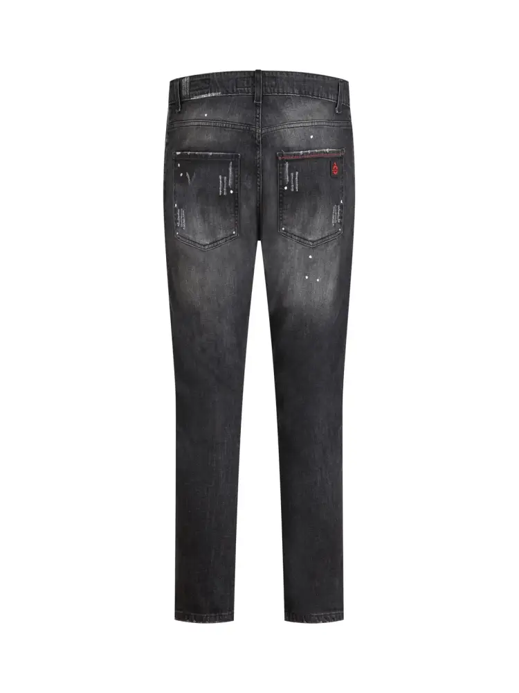 pantalone in denim nero uomo patch logo sul retro miniatura 2