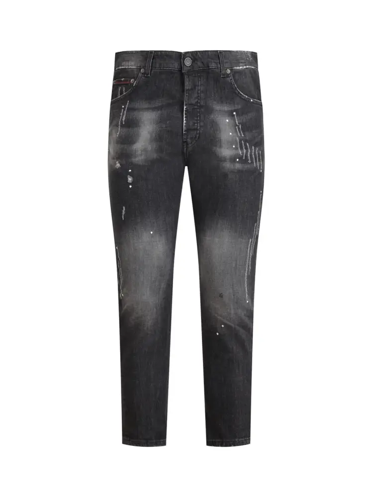 pantalone in denim nero uomo patch logo sul retro