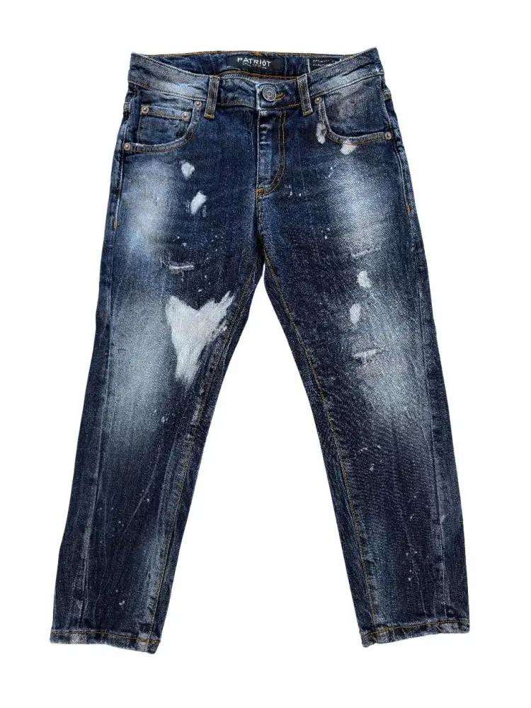 pantalone in denim scuro bambino patch logo sul retro