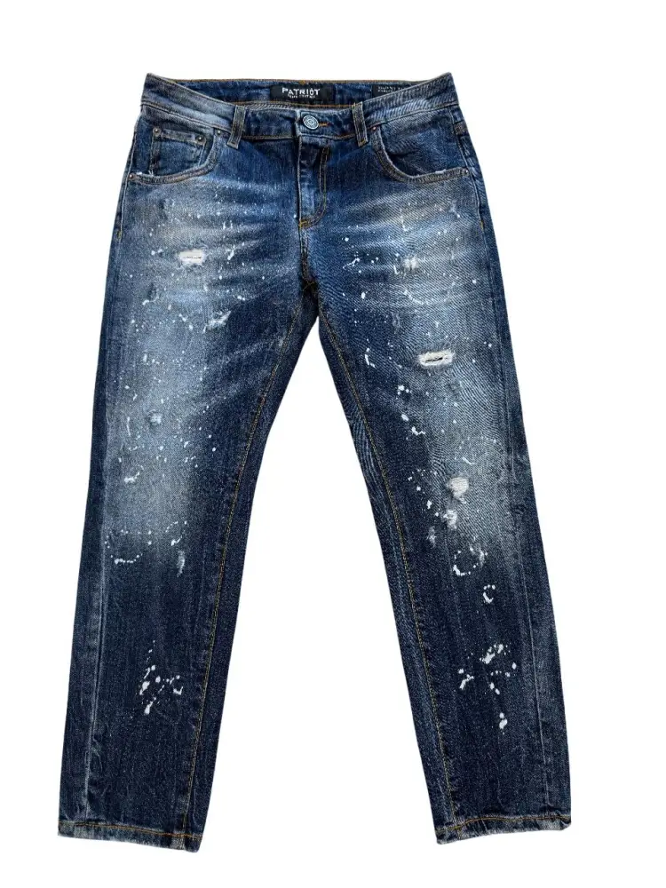 pantalone in denim scuro bambino patch logo sul retro