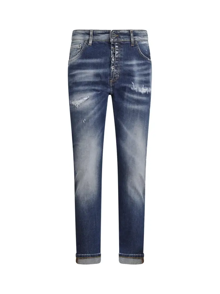 pantalone in denim scuro uomo patch logo sul retro