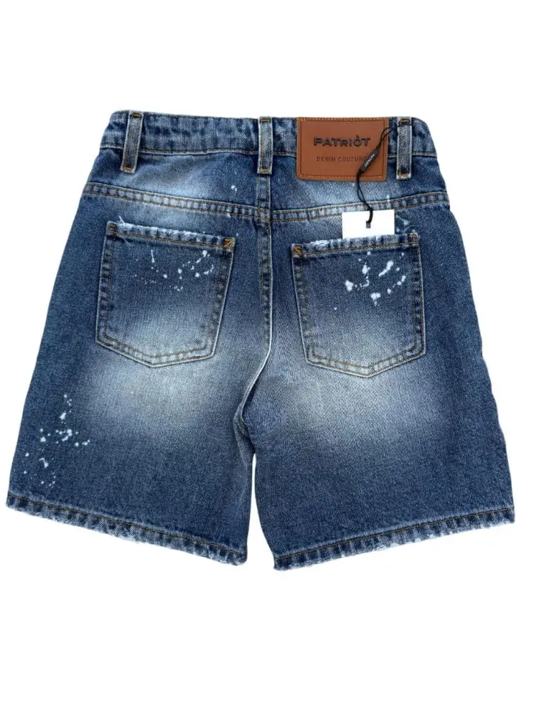 shorts in denim scuro bambino patch con logo miniatura 2