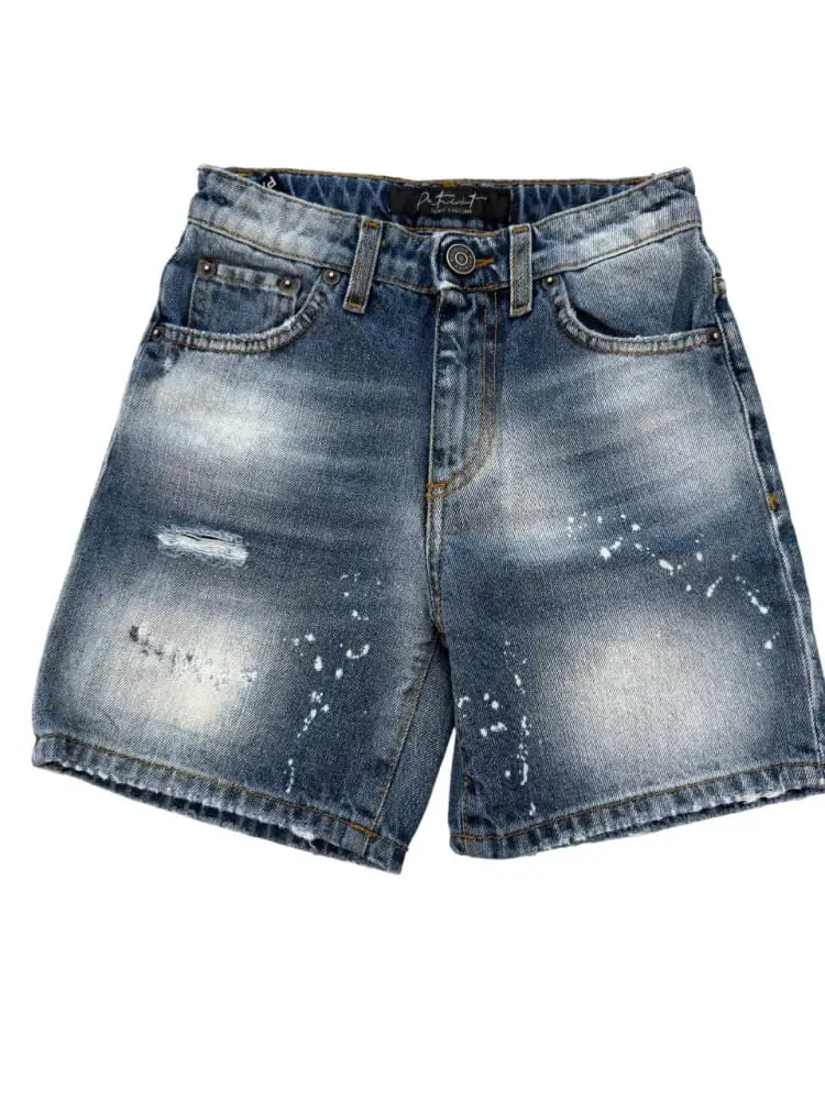 shorts in denim scuro bambino patch con logo