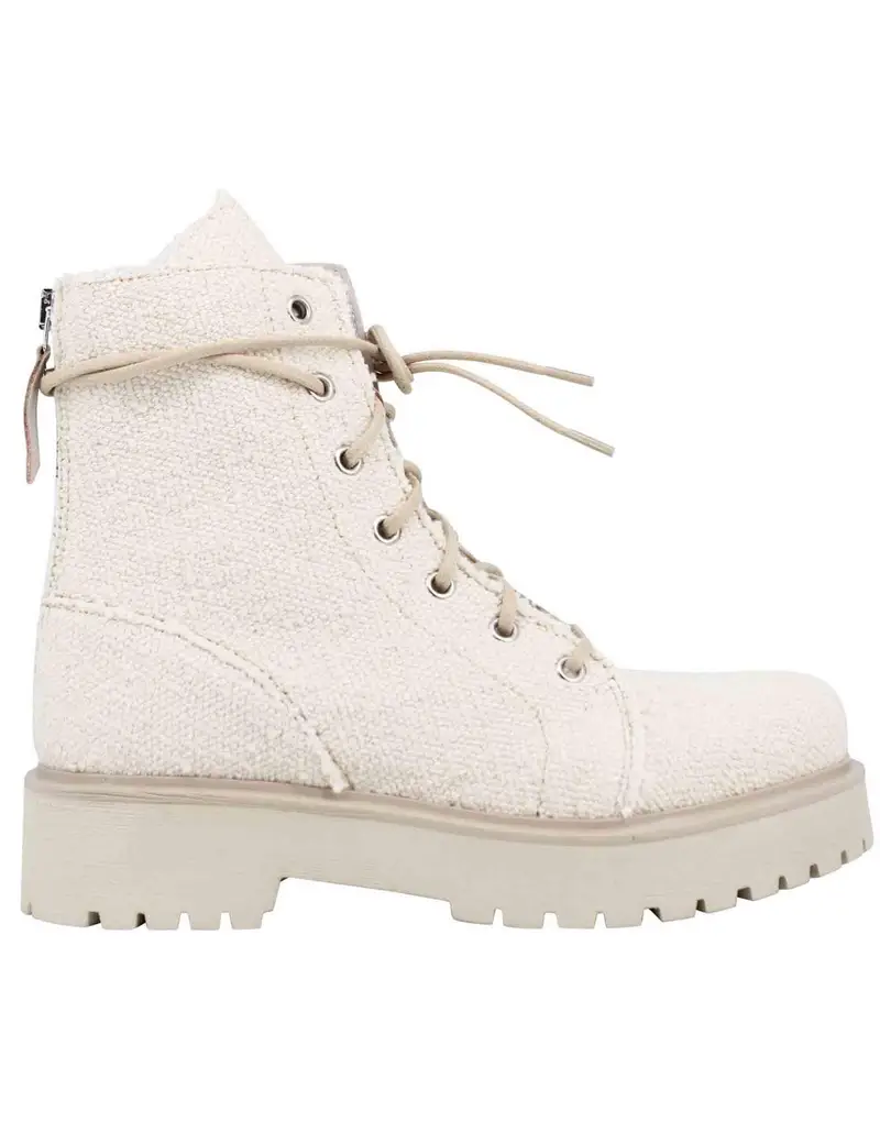 Stivaletti anfibi donna in tessuto beige con zip posteriore Donna HARU 009