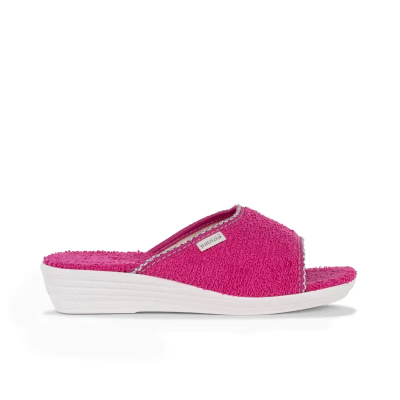 Ciabatte casa spuntate fucsia da donna in spugna con zeppina