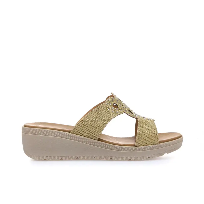 Ciabatte comfort oro con strass e zeppina