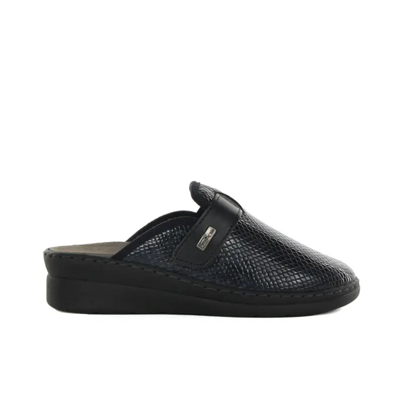 Ciabatte donna blu da casa con zeppina e fibbia