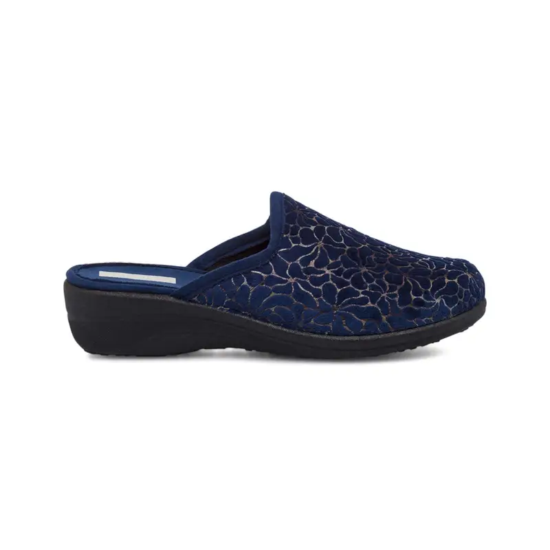 Ciabatte donna blu da casa con zeppina