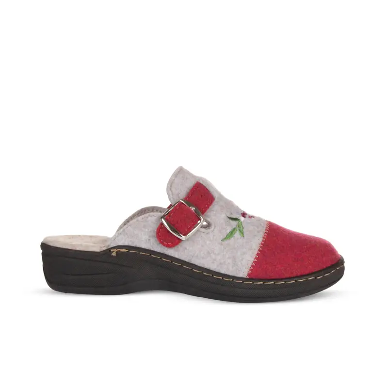 Ciabatte donna grigie e rosa da casa in feltro con zeppina