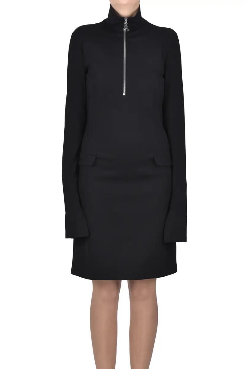 Abito in jersey con zip Nero