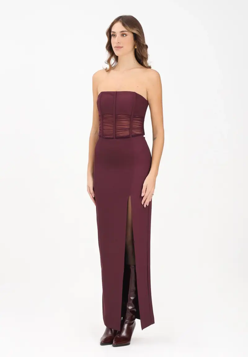 Abito lungo a fascia bordeaux da donna