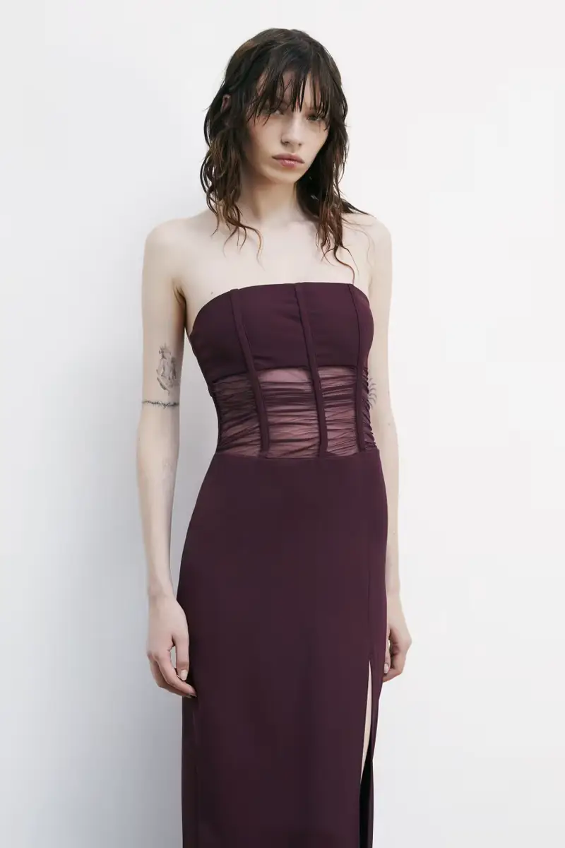 PATRIZIA PEPE Abito lungo a fascia con corpetto e spacco