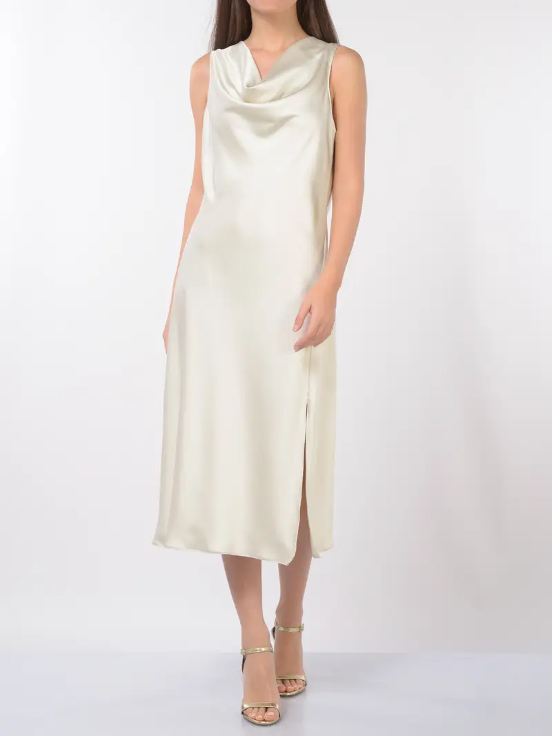 abito lungo da donna Patrizia Pepe effetto raso con scollo a labbro BEIGE