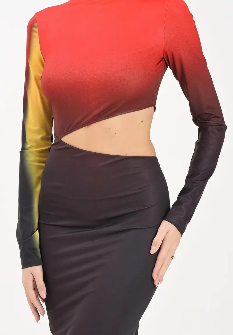 Abito lungo multicolore da donna con cut-out miniatura 3